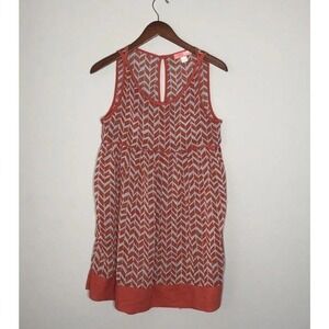 Anthropologie LUX Women's Orange Chevron Sleeveless Sheer Blouse Top Size S